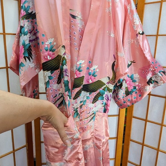 Theatrical Pink Satin Kimono Robe - Picture 11 of 14